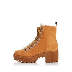 AQUA Womens Brown 1" Platform Grady Toe Block Heel Leather Combat Boots 9 M